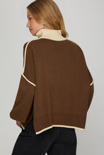 Load image into Gallery viewer, Chaffee- Chocolate HALF ZIP SWEATER WITH CONTRAST BINDING DETAIL
