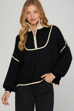 Load image into Gallery viewer, Chaffee- Black HALF ZIP SWEATER WITH CONTRAST BINDING DETAIL
