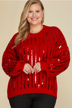 Load image into Gallery viewer, PLUS NICOLE- Red Sequin Detailed Crewneck sweater
