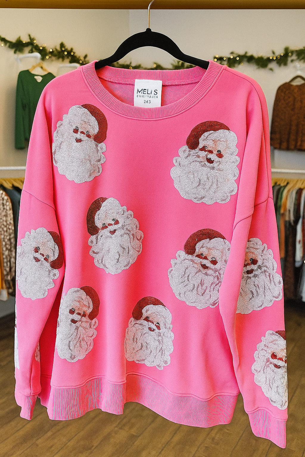 Pink Sequin Santa Claus oversized sweatshirt