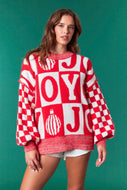 JOY - Red oversized checker balloon sleeve sweater