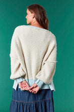 Load image into Gallery viewer, Sequin Nutcracker Bear- pastel blue ribbed hem cream oversized christmas sweater
