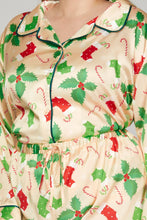 Load image into Gallery viewer, LONG SLEEVE AND LONG PANTS CHRISTMAS PRINTED SATIN PAJAMA SET
