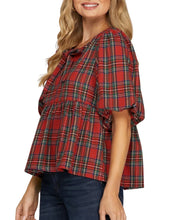Load image into Gallery viewer, Plus Christmas Plaid babydoll bow tie top
