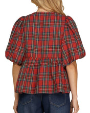 Load image into Gallery viewer, Plus Christmas Plaid babydoll bow tie top
