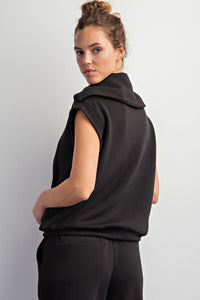 Plus Mae- Scuba super soft black tulip collar half zip top