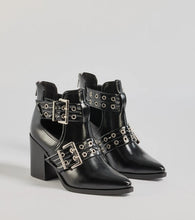 Load image into Gallery viewer, SALE Black double buckle pointy booties- milky-s
