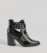 Load image into Gallery viewer, SALE Black double buckle pointy booties- milky-s
