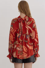 Load image into Gallery viewer, Rust Printed mock neck long sleeve open back top
