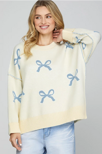 KELSEE-Long sleeve bow pattern sweater