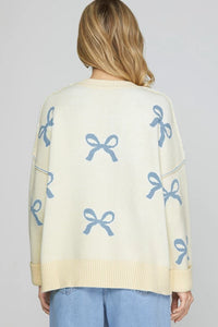 KELSEE-Long sleeve bow pattern sweater