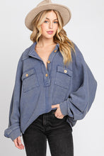 Load image into Gallery viewer, BRIAH- Washed Navy collared waffle knit oversized top #B12C4
