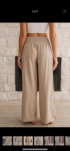 Jaiden smocked waist linen wide leg ankle pants