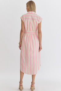 Casual Chic- striped midi length button down collared dress