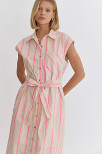 Casual Chic- striped midi length button down collared dress