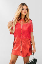 Load image into Gallery viewer, GAME DAY- Metallic Red fringe detailed button up dress I
