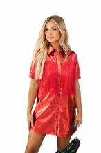 Load image into Gallery viewer, GAME DAY- Metallic Red fringe detailed button up dress I
