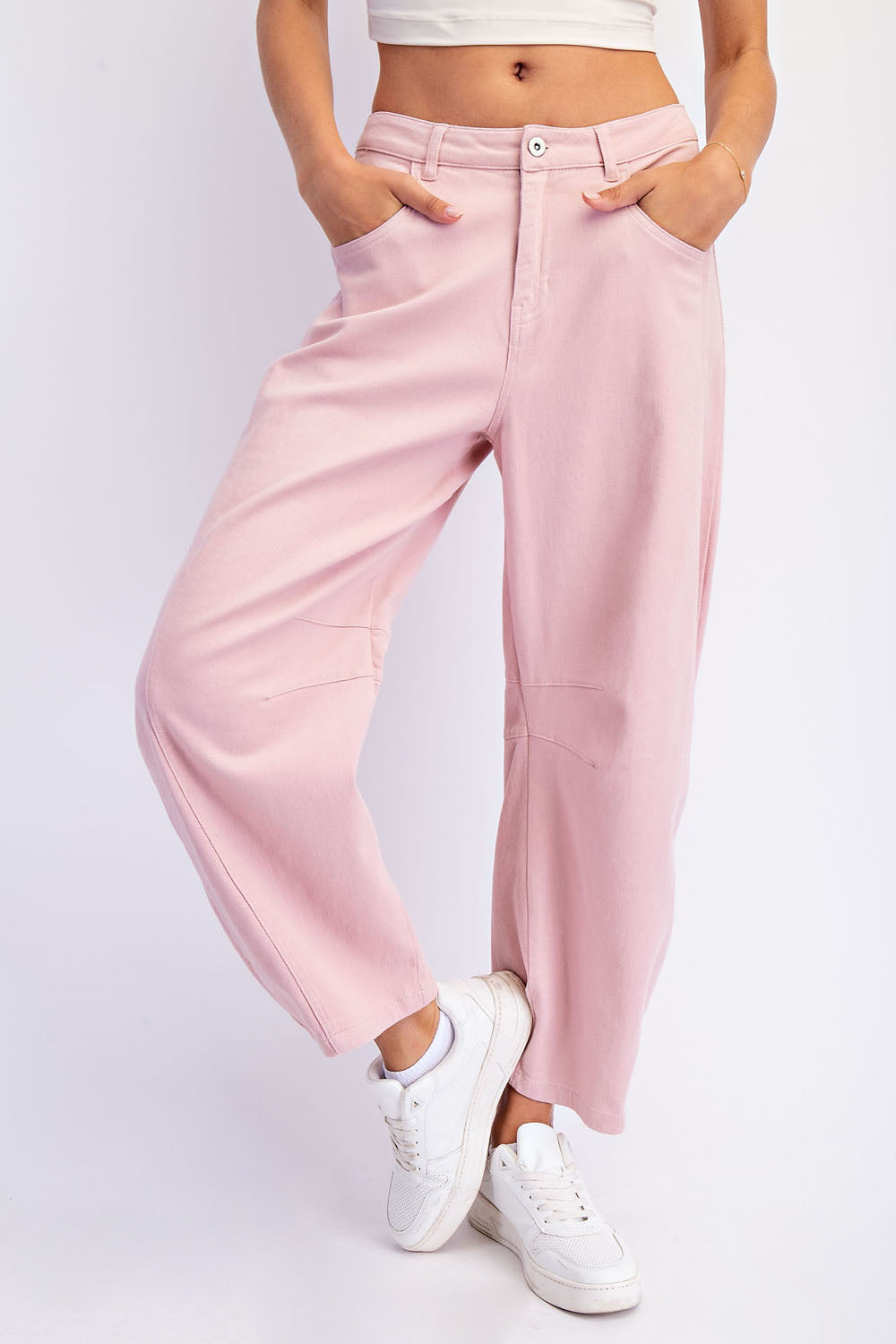 Dusty pink baggy twill barrel pants