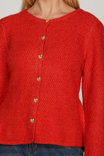 Load image into Gallery viewer, Red peplum front heart button closure cardigan
