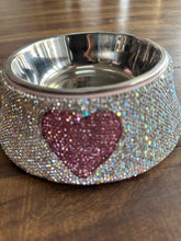 Load image into Gallery viewer, Embellished Pet bowl - pink heart detail ( removable bowl)
