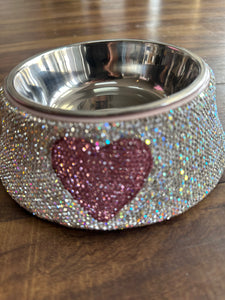 Embellished Pet bowl - pink heart detail ( removable bowl)