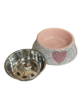 Load image into Gallery viewer, Embellished Pet bowl - pink heart detail ( removable bowl)
