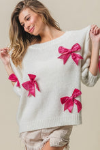 Load image into Gallery viewer, LAURA - Sequin Bow Trum short sleeve puff shoulder sweater top
