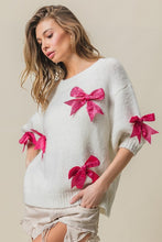 Load image into Gallery viewer, LAURA - Sequin Bow Trum short sleeve puff shoulder sweater top
