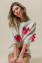 Load image into Gallery viewer, LAURA - Sequin Bow Trum short sleeve puff shoulder sweater top
