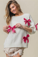 Load image into Gallery viewer, LAURA - Sequin Bow Trum short sleeve puff shoulder sweater top
