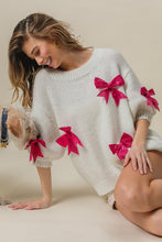 Load image into Gallery viewer, LAURA - Sequin Bow Trum short sleeve puff shoulder sweater top
