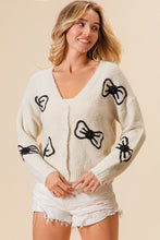 Load image into Gallery viewer, KIM- ivory fuzzy embroidered bow cardigan
