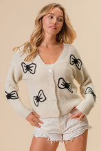 Load image into Gallery viewer, KIM- ivory fuzzy embroidered bow cardigan
