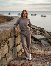 Load image into Gallery viewer, 🎄 SALE ! French  Taupe Terry two piece fleece lined cropped sweatshirt and sweatpants set
