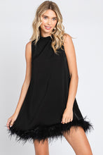 Load image into Gallery viewer, Wren solid black feather hem dress
