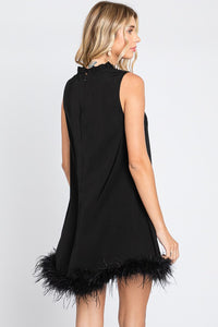 Wren solid black feather hem dress