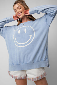 Plus Happy Face- peri blue loose fit pullover