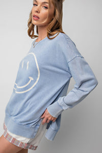 Plus Happy Face- peri blue loose fit pullover