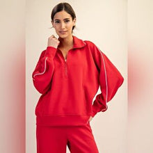 Load image into Gallery viewer, Plus sporty red quarter sleeve scuba sweatshirt
