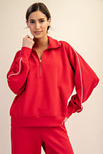 Load image into Gallery viewer, Plus sporty red quarter sleeve scuba sweatshirt
