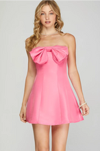 Load image into Gallery viewer, ALICE- Bubblegum pink STRAPLESS A LINE BOW MINI DRESS
