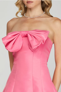 ALICE- Bubblegum pink STRAPLESS A LINE BOW MINI DRESS