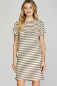 Charleen - Cream/Black shirt sleeve texture knit dress