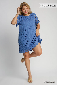 PLUS GRACE- Ocean blue Polka Dot Mini Dress