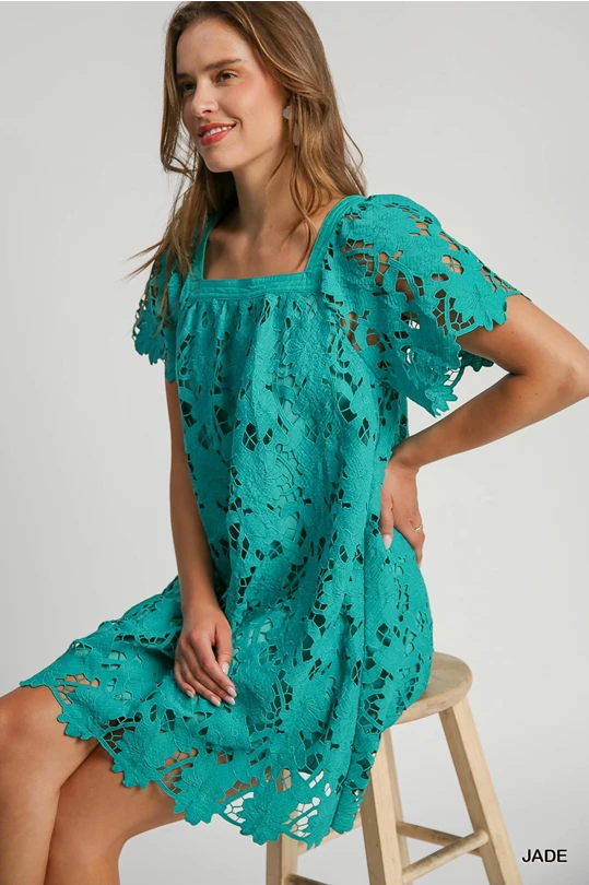 BETH- Jade floral lace mini dress