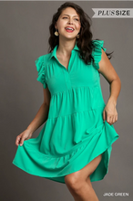 Load image into Gallery viewer, RAY- Jade Tiered Short Dress with Flutter Sleeves &amp; Collar
