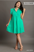 Load image into Gallery viewer, RAY- Jade Tiered Short Dress with Flutter Sleeves &amp; Collar
