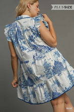 Load image into Gallery viewer, Plus Eden-Two Tone Landscape Print Mini Dress with Ruffle Sleeves &amp; Contrast Piping
