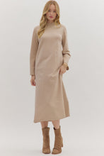 Load image into Gallery viewer, Beige mock neck midi length sweater dress s1278
