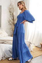 Load image into Gallery viewer, Layla- Blue solid smocked wide leg jumpsuit
